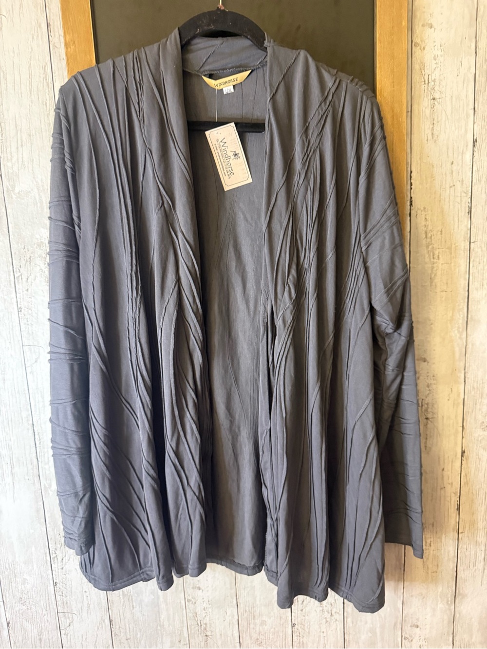 NWT Windhorse Grey open long sleeve cardigan with ruched detailing